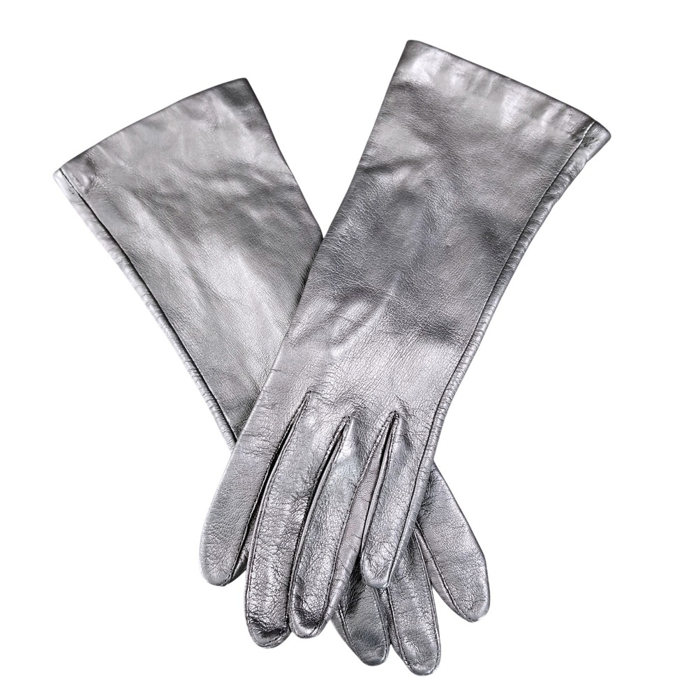 Vintage Antron Thin Leather Gloves Women's Sz 6.5 Black Lined Mid Length‎ Preppy